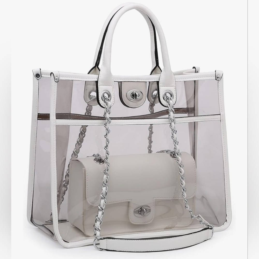 2pcs Elegant Transparent White Tote Bag And Crossbody Bag